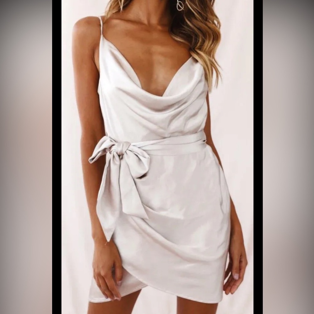 Selfie Leslie Cream Satin Dress